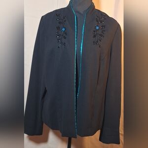 PERCEPTIONS Black Blazer with Blue and Black Beadwork